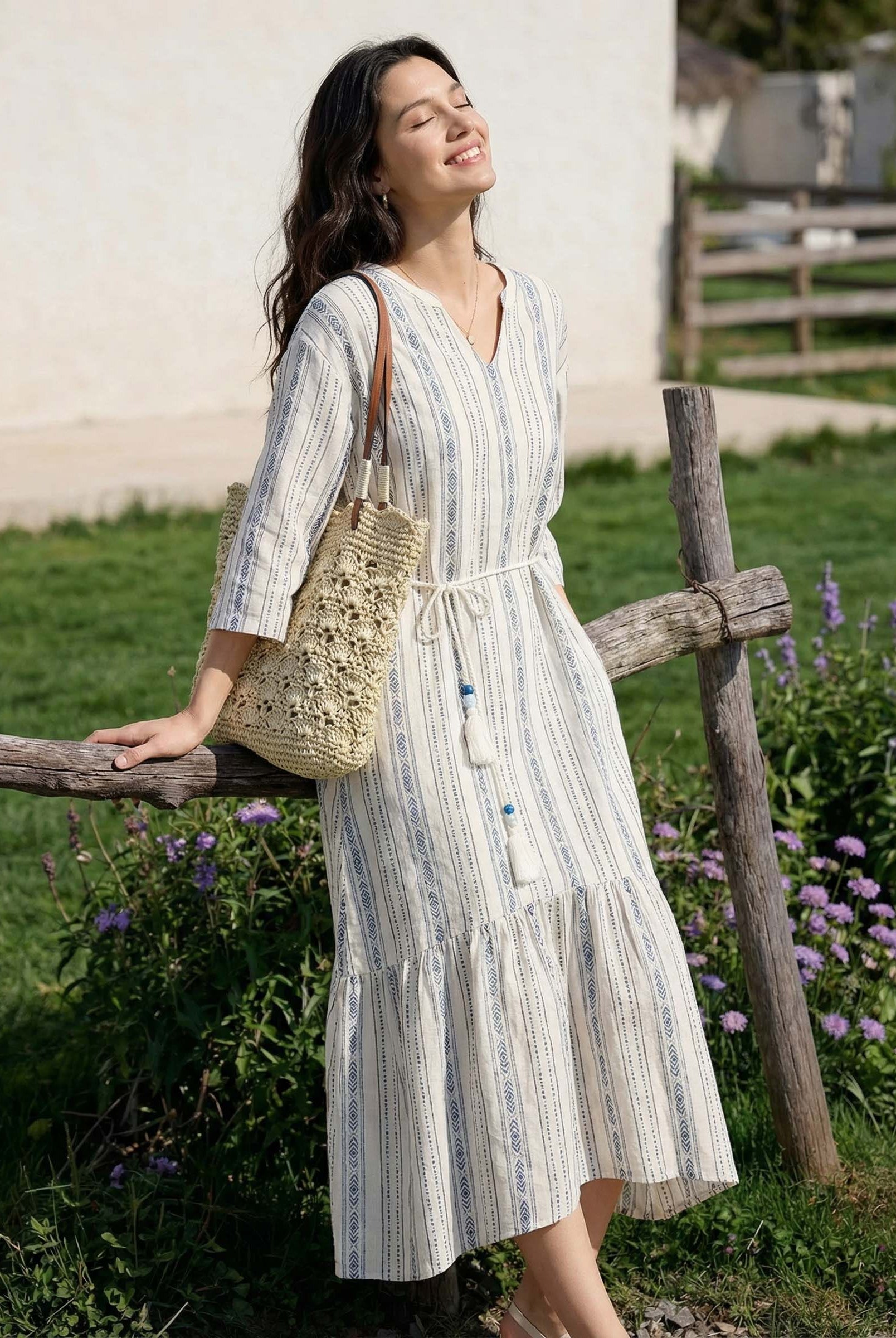 Crochet Woven Fan-Shape Shoulder Tote Bag by LINTICO for women