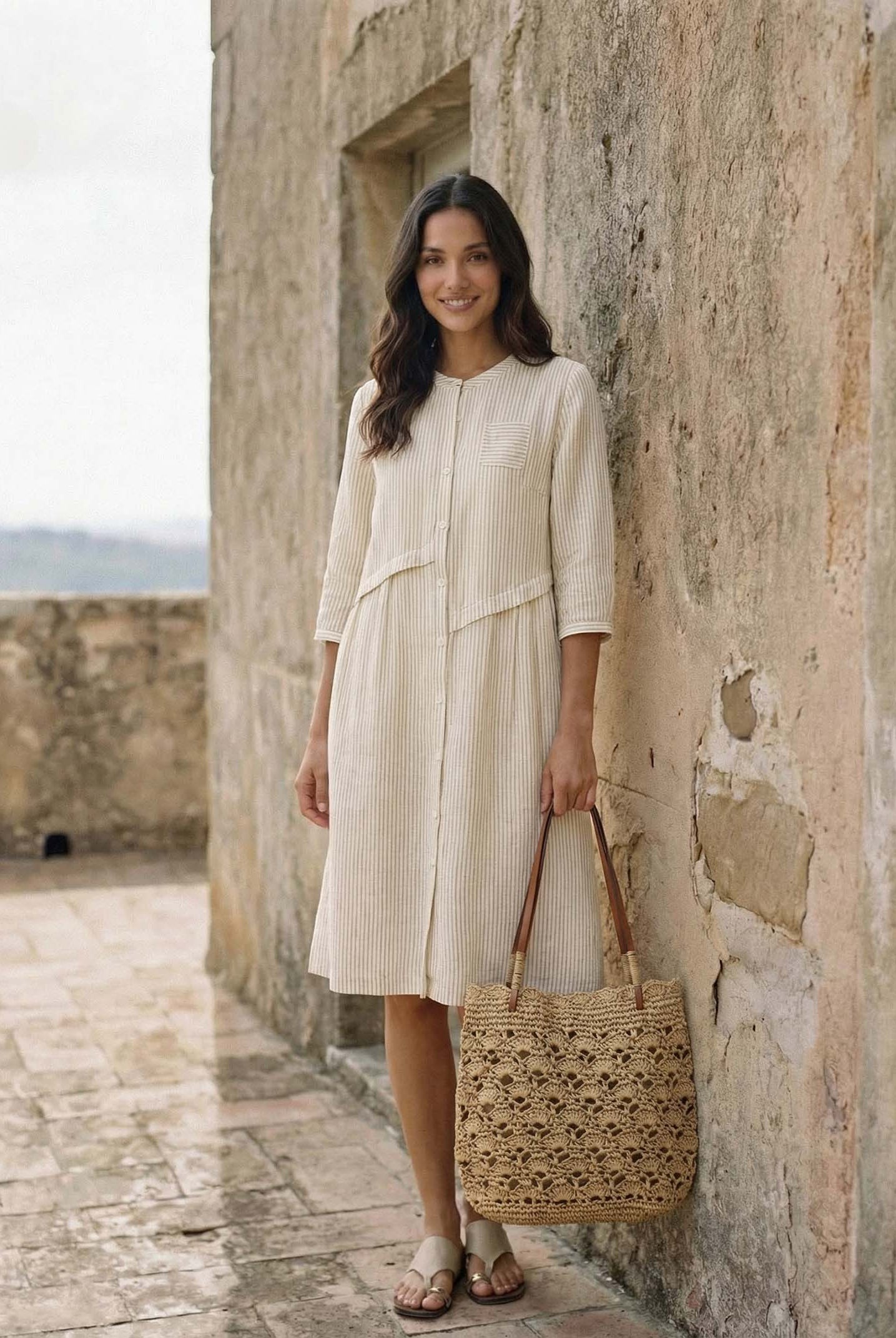 Crochet Woven Fan-Shape Shoulder Tote Bag by LINTICO for women