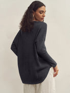 Cashmere V-Neck Textured Oversized Sweater With Asymmetrical Structural Design