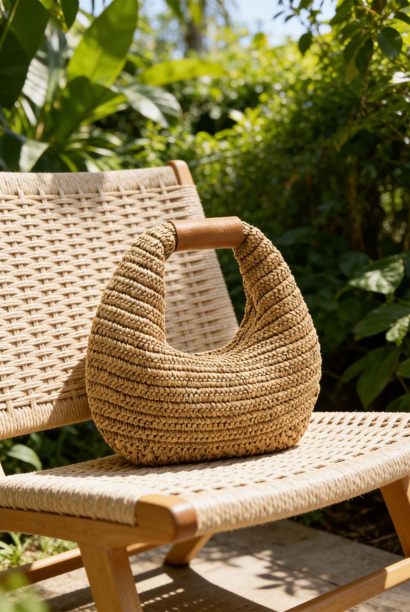 Round Crochet Woven Handheld Straw Bag by LINTICO for women
