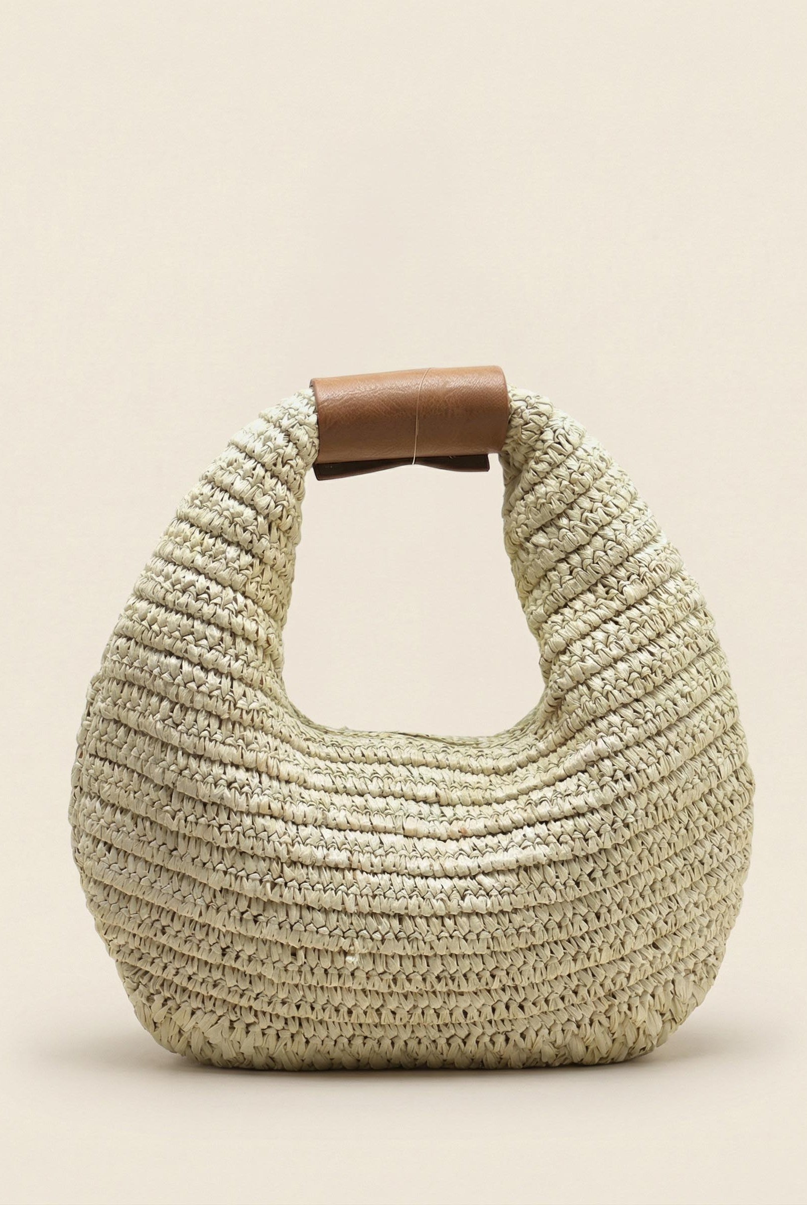 Round Crochet Woven Handheld Straw Bag by LINTICO for women