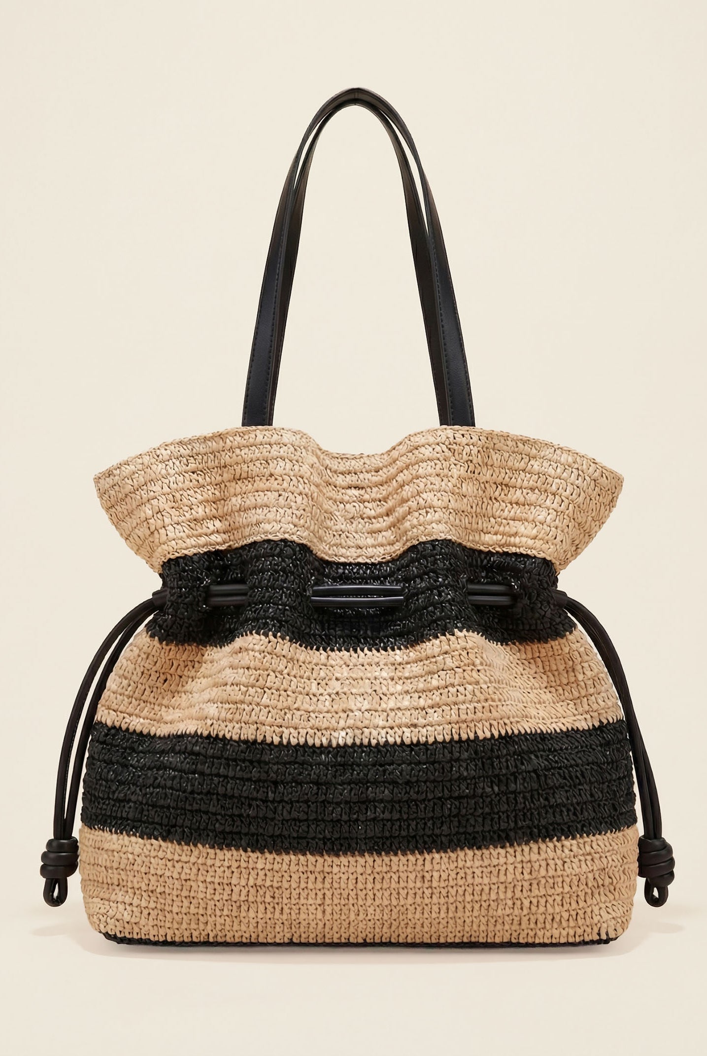 Crochet Woven Drawstring Shoulder Tote Bag by LINTICO for women