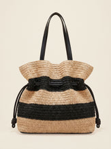 Crochet Woven Drawstring Shoulder Tote Bag by LINTICO for women