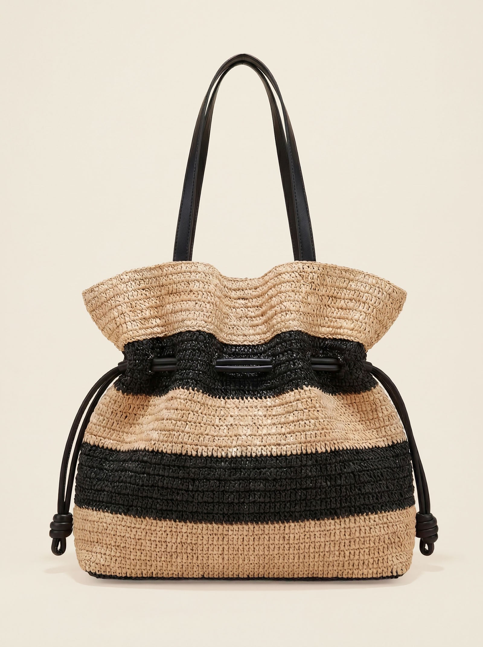 Crochet Woven Drawstring Shoulder Tote Bag by LINTICO for women