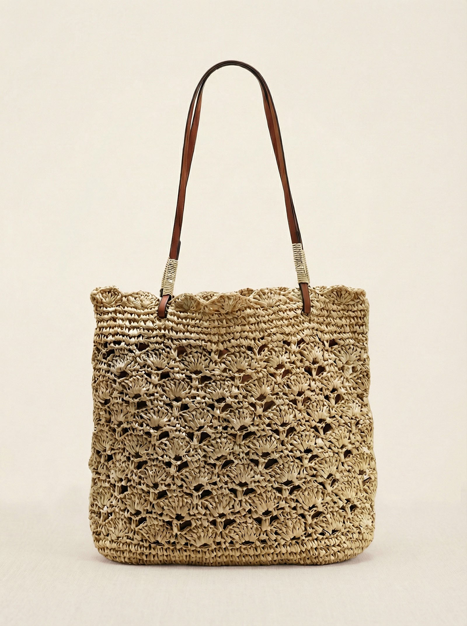 Crochet Woven Fan-Shape Shoulder Tote Bag by LINTICO for women