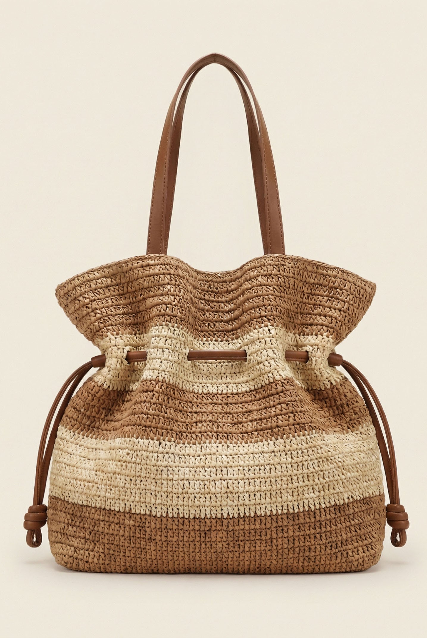 Crochet Woven Drawstring Shoulder Tote Bag by LINTICO for women