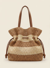 Crochet Woven Drawstring Shoulder Tote Bag by LINTICO for women