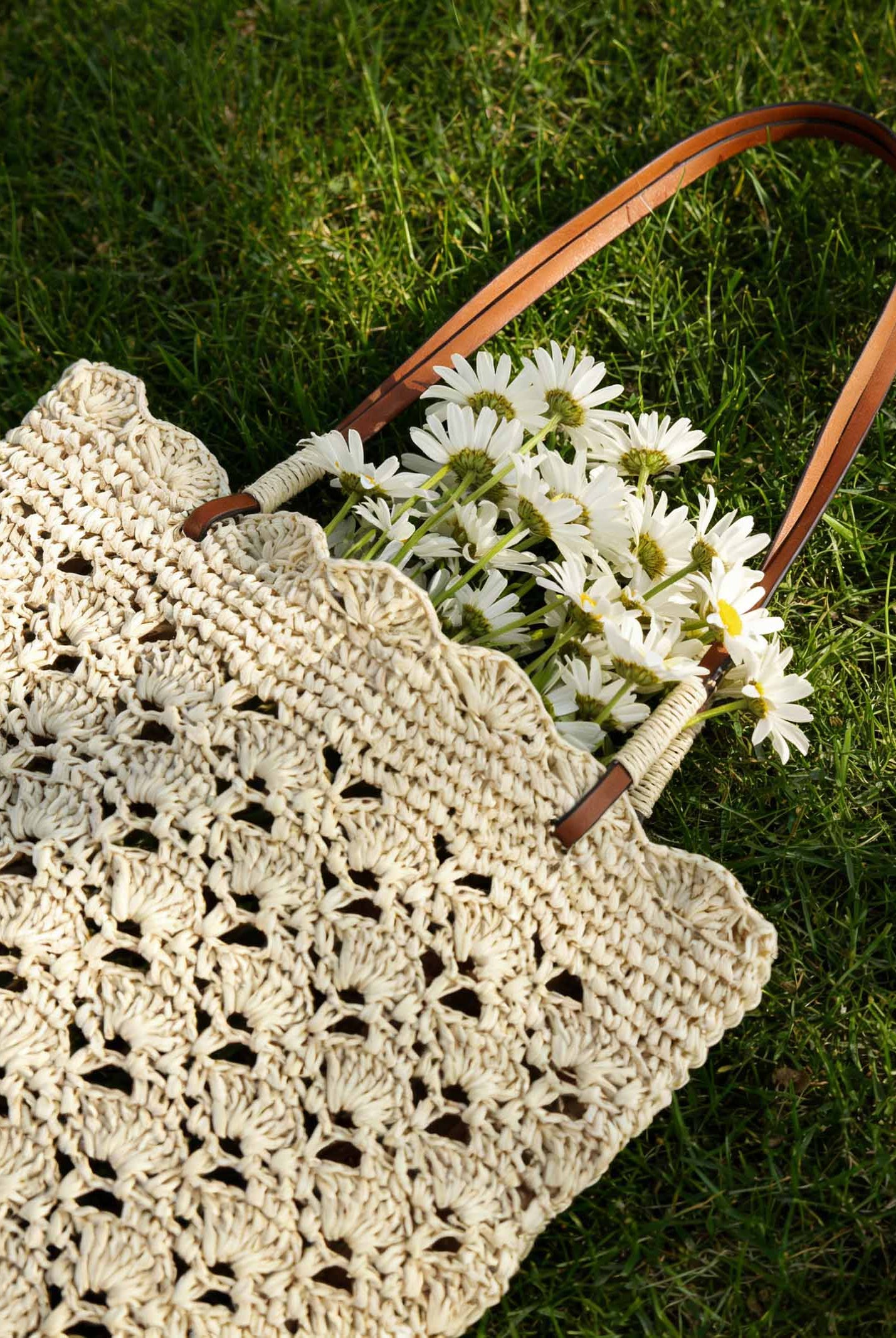 Crochet Woven Fan-Shape Shoulder Tote Bag by LINTICO for women