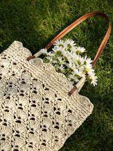 Crochet Woven Fan-Shape Shoulder Tote Bag by LINTICO for women