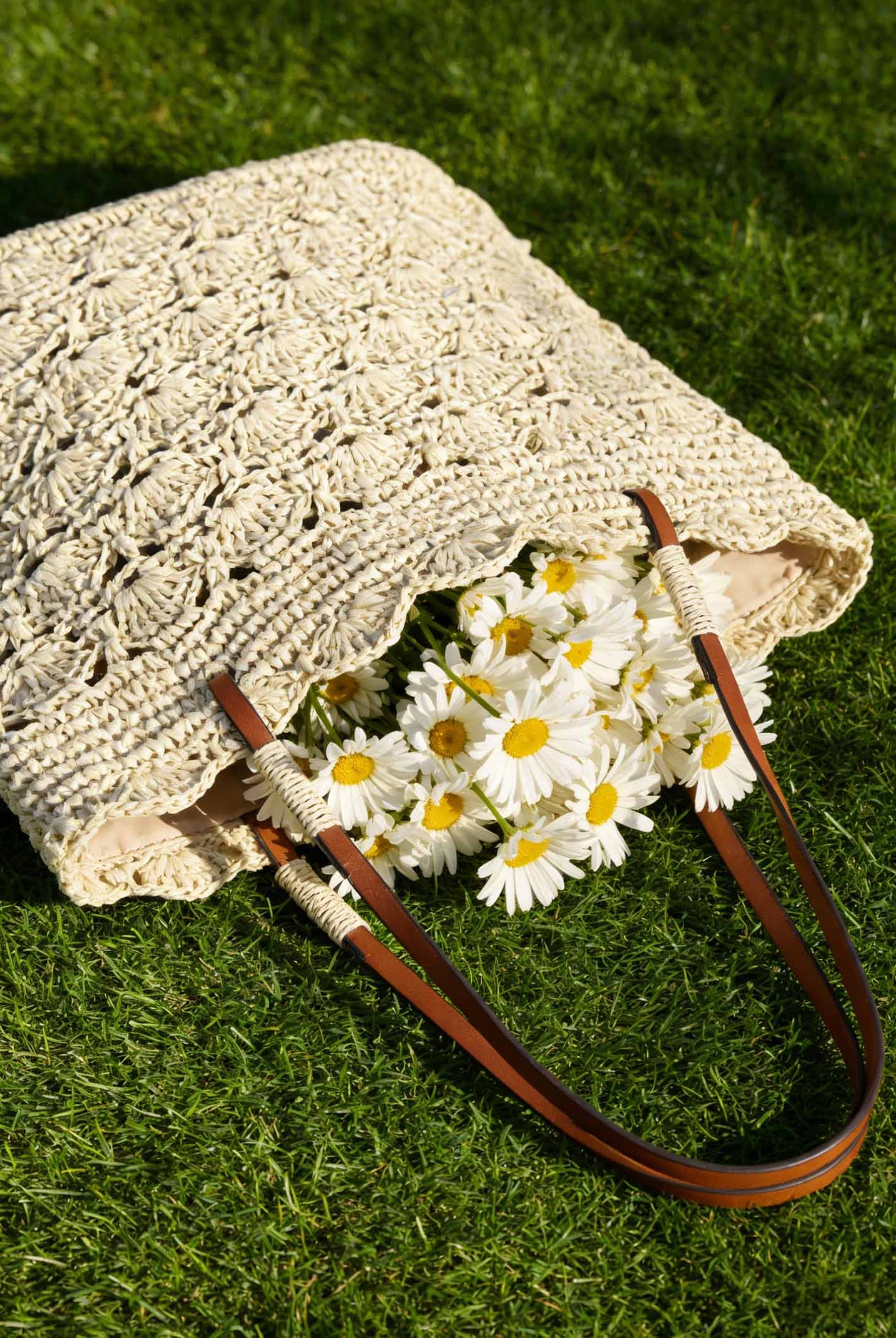 Crochet Woven Fan-Shape Shoulder Tote Bag by LINTICO for women