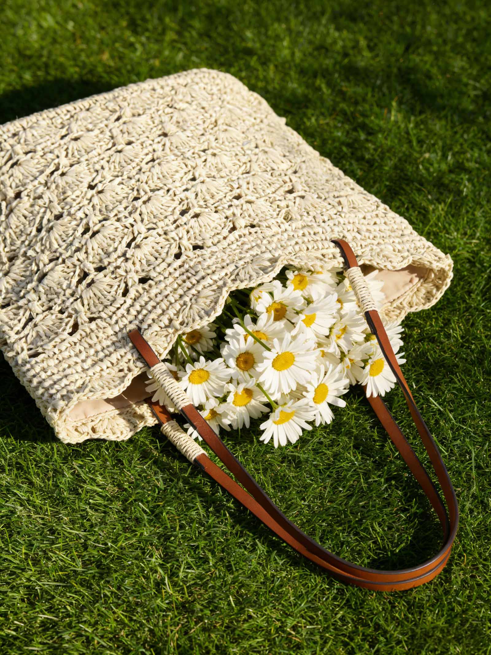 Crochet Woven Fan-Shape Shoulder Tote Bag by LINTICO for women