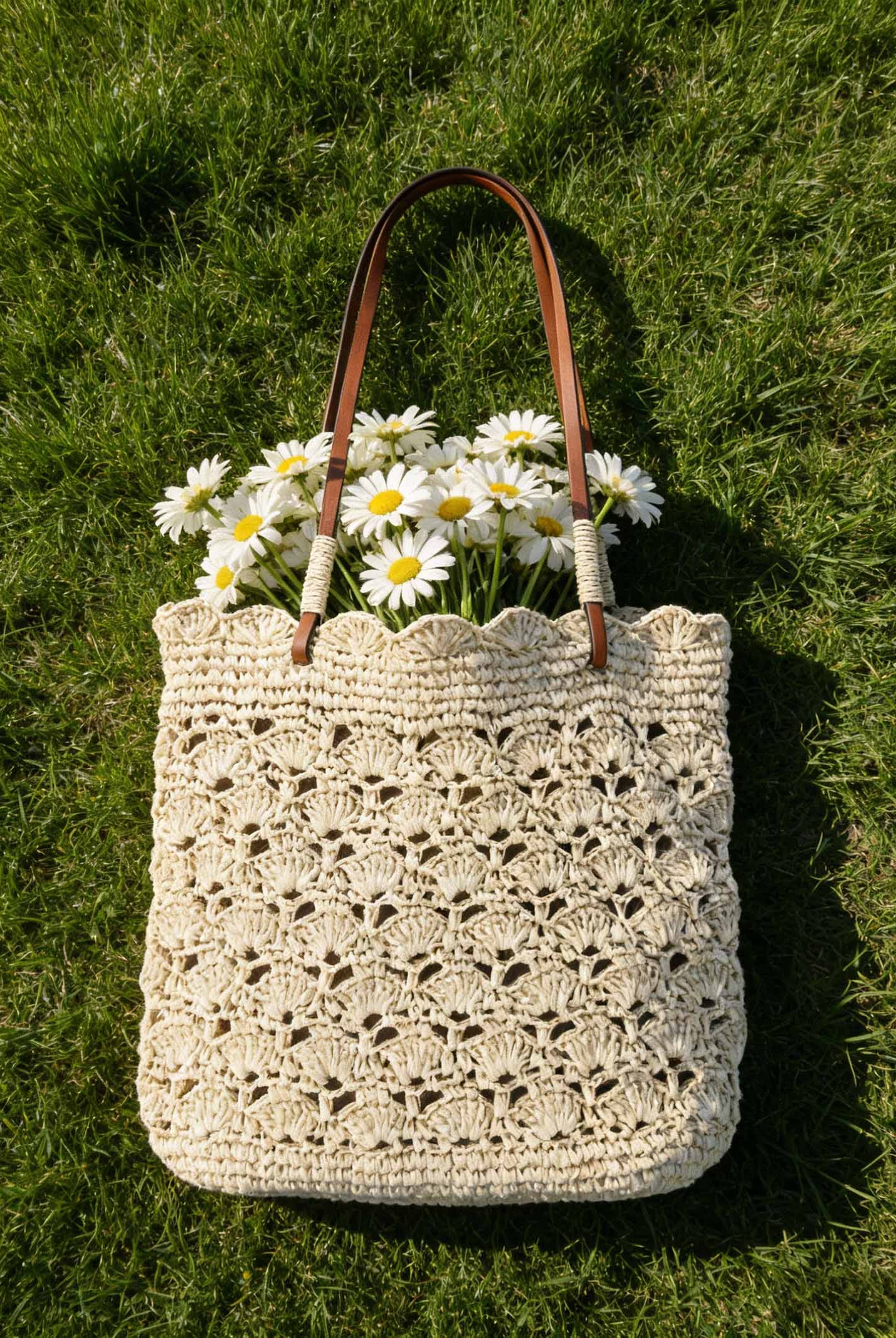 Crochet Woven Fan-Shape Shoulder Tote Bag by LINTICO for women