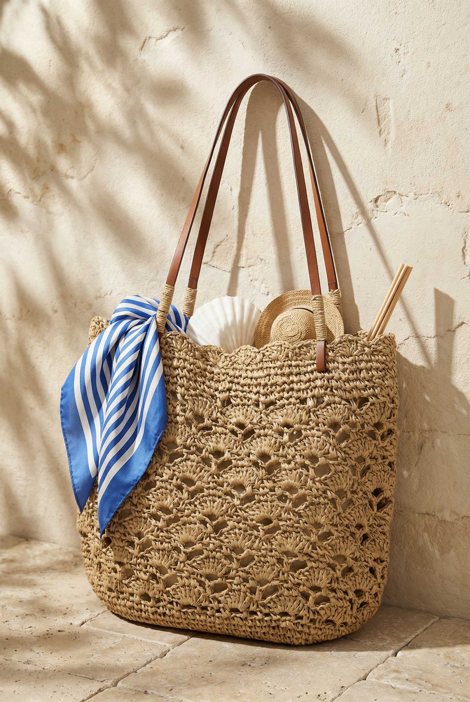 Crochet Woven Fan-Shape Shoulder Tote Bag by LINTICO for women