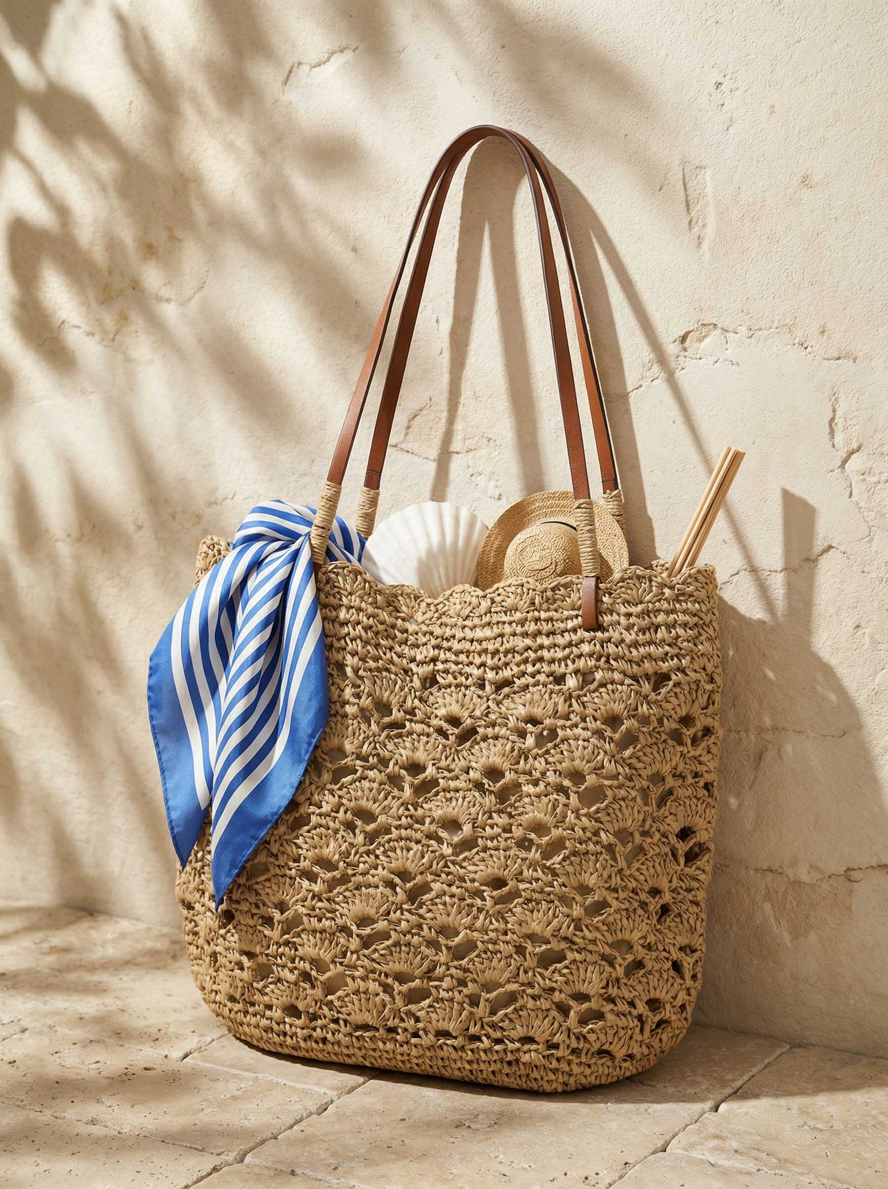 Crochet Woven Fan-Shape Shoulder Tote Bag by LINTICO for women