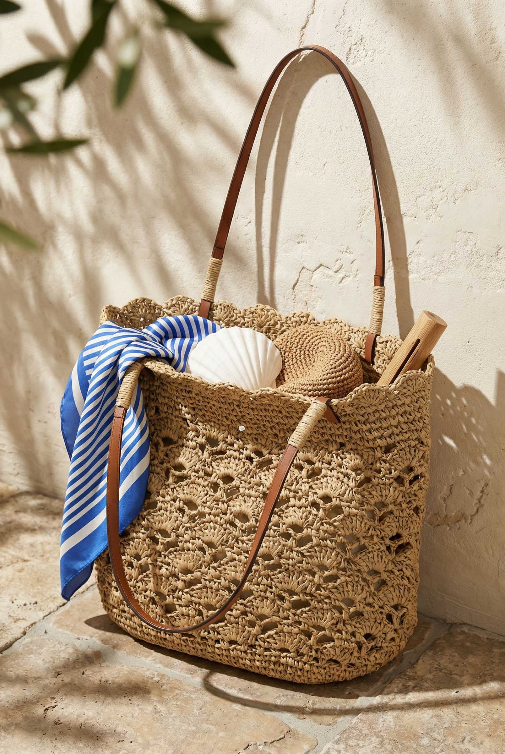 Crochet Woven Fan-Shape Shoulder Tote Bag by LINTICO for women