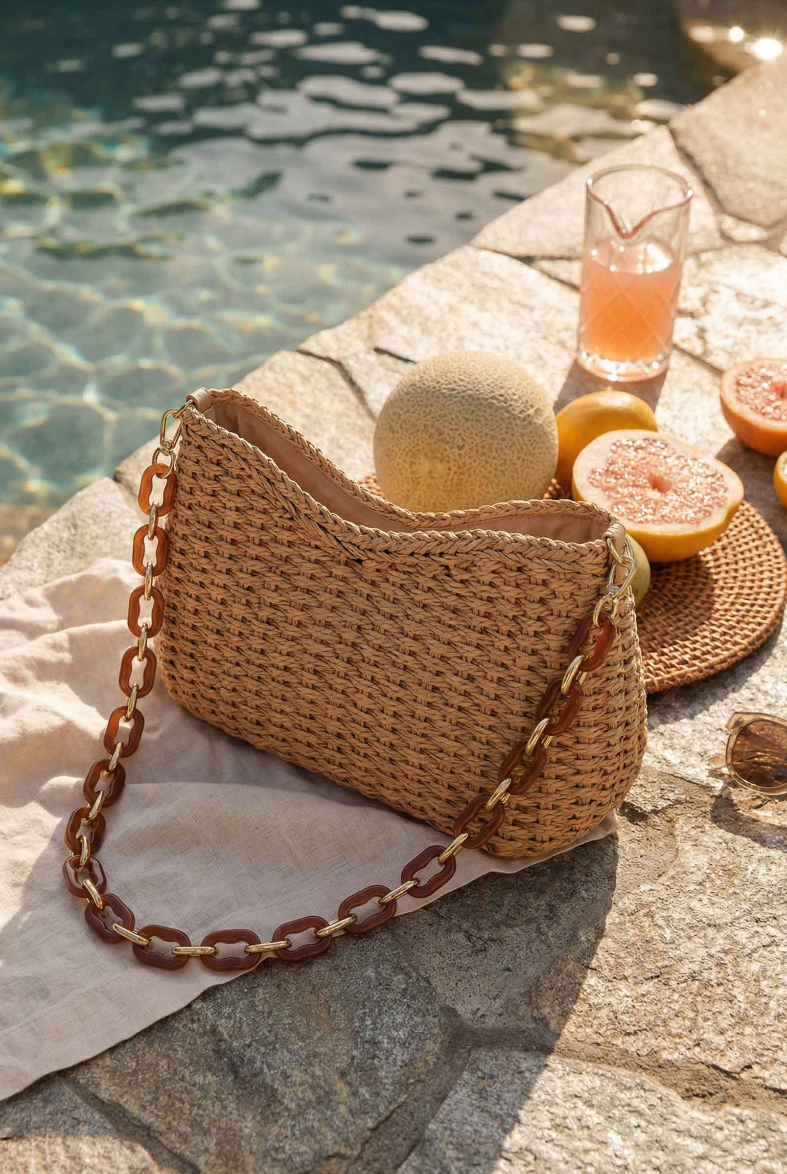 Colorful Woven Straw Shoulder Bag by LINTICO for women