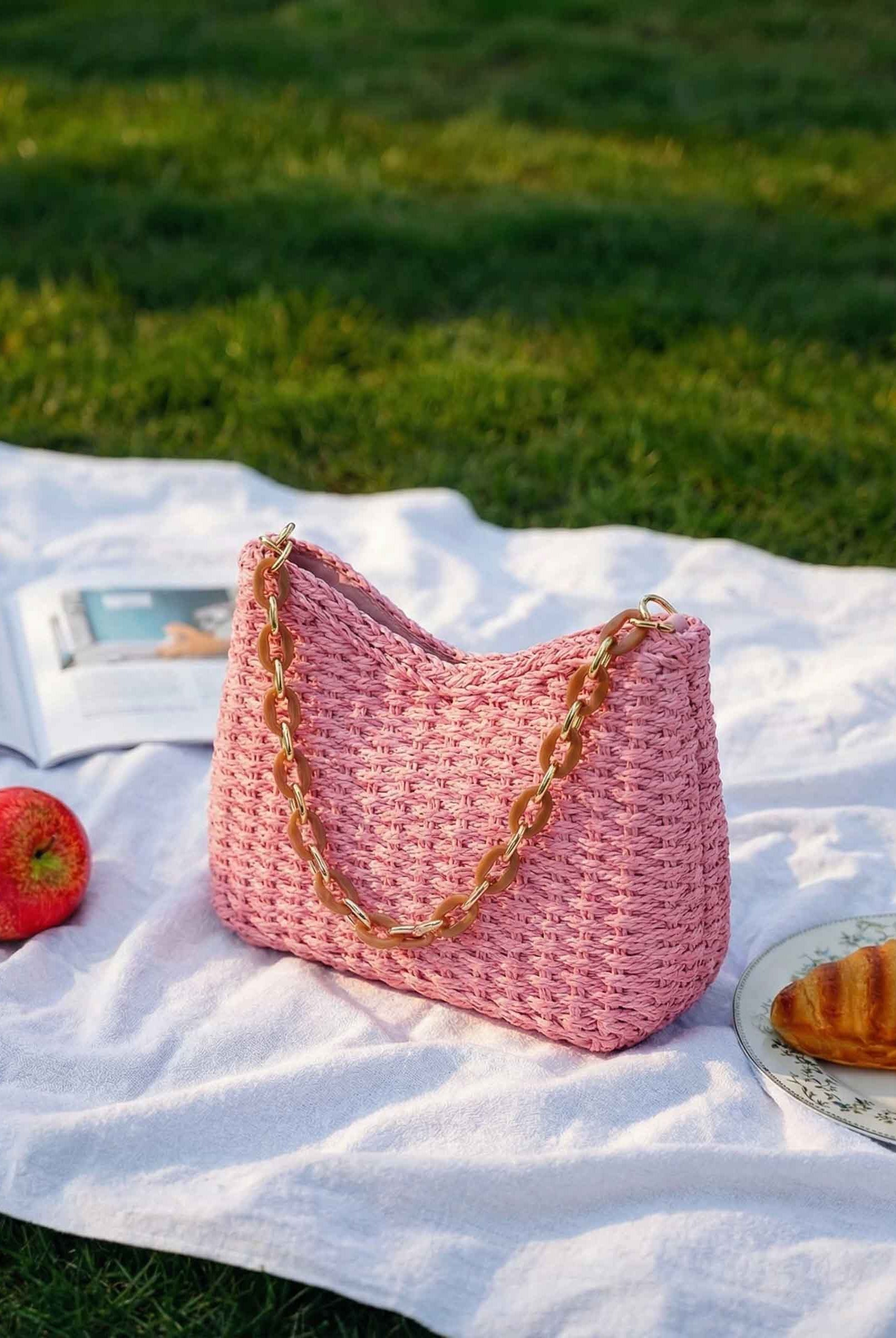 Colorful Woven Straw Shoulder Bag by LINTICO for women