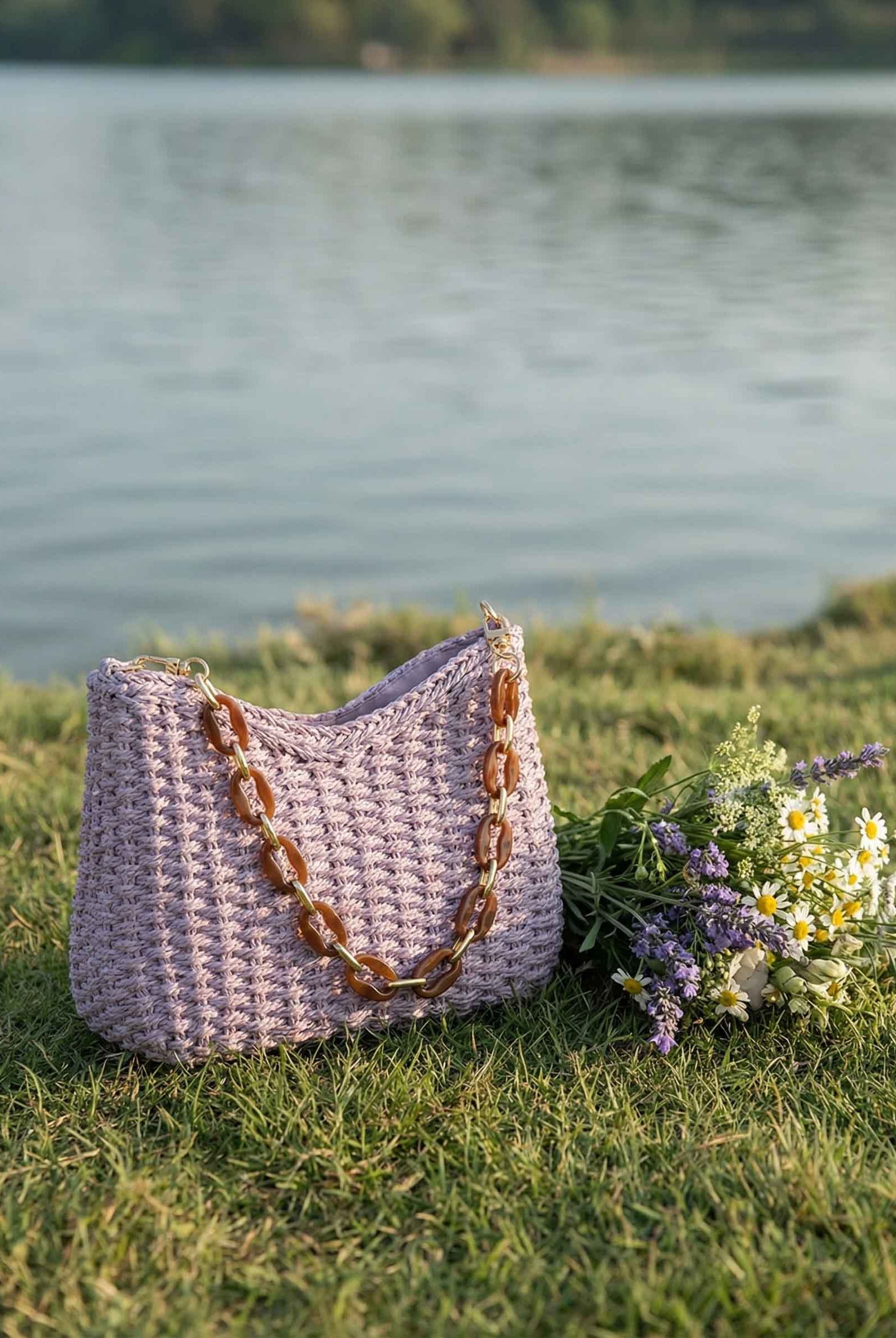 Colorful Woven Straw Shoulder Bag by LINTICO for women