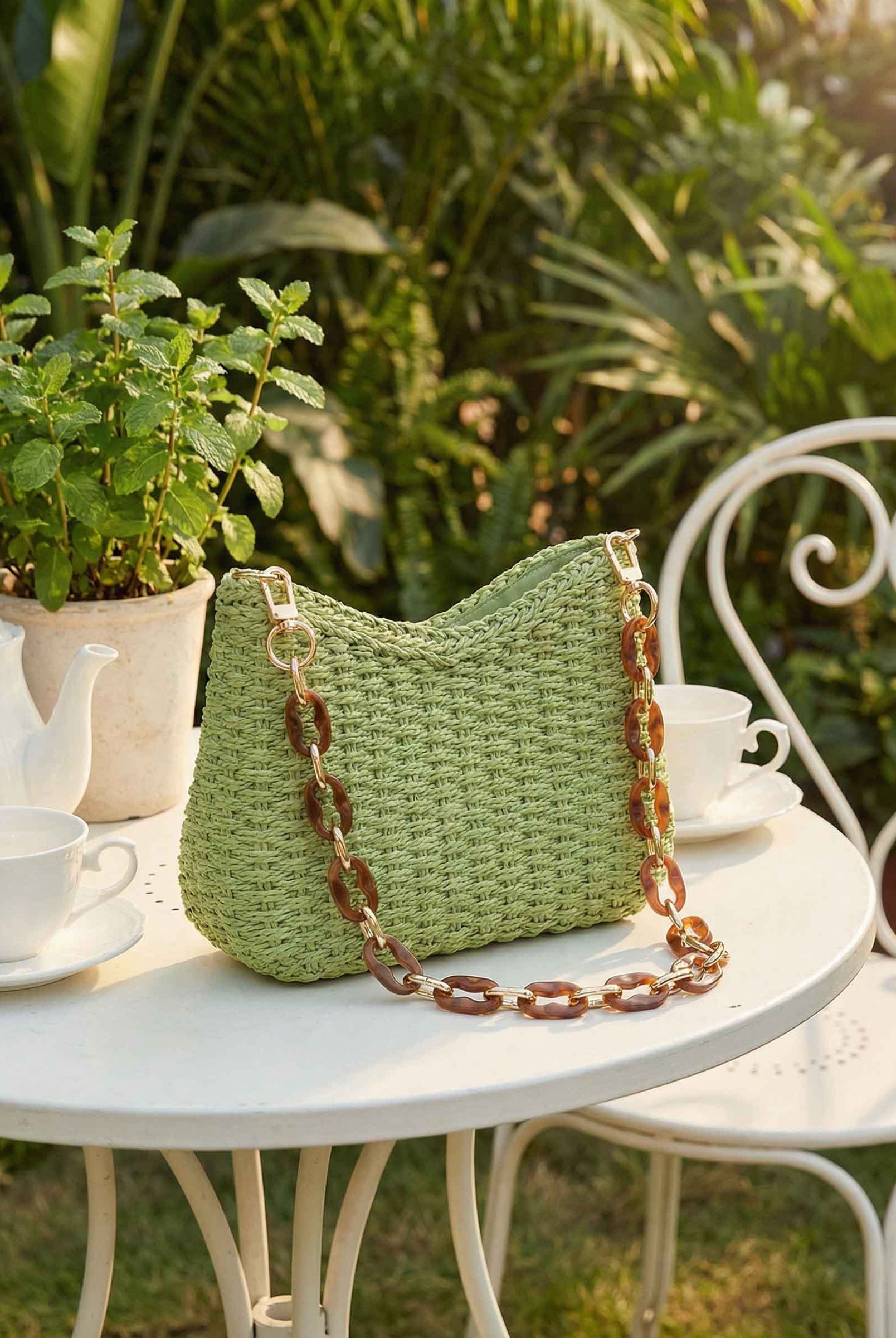 Colorful Woven Straw Shoulder Bag by LINTICO for women