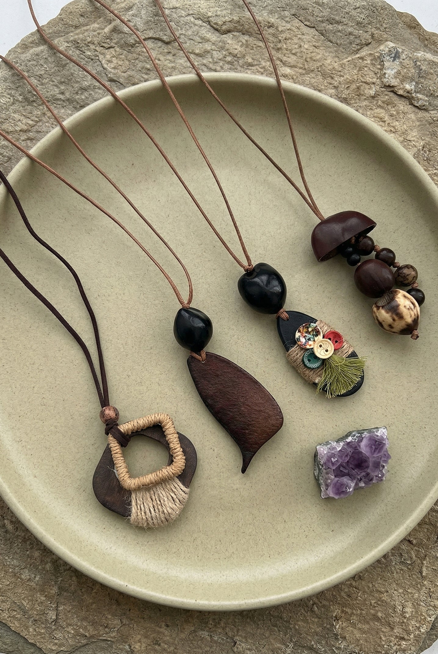 Artisanal Woodland Pendant Necklace by LINTICO