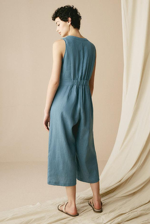 100% Linen V-Neck Jumpsuit - sets & jumpsuits