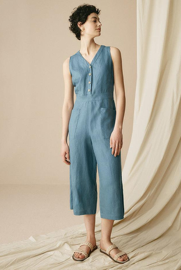 100% Linen V-Neck Jumpsuit - sets & jumpsuits