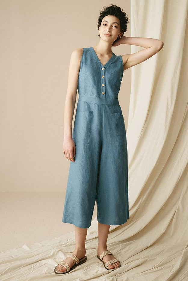 100% Linen V-Neck Jumpsuit - sets & jumpsuits
