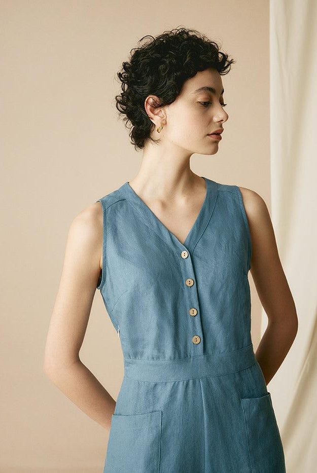 100% Linen V-Neck Jumpsuit - sets & jumpsuits