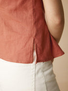 100% Linen Short-Sleeve Pleated Waist Shirt - TOPS-Linen Button Down Shirts