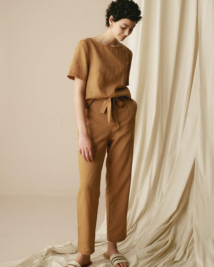 100% Linen Two-Piece Casual Tracksuit - SETS-Linen Sets