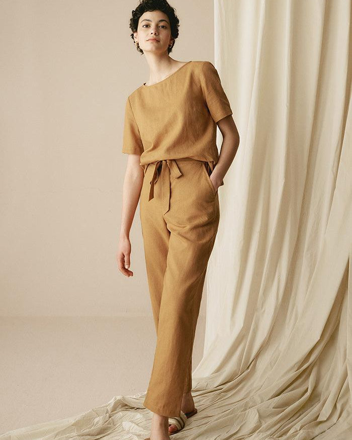 100% Linen Two-Piece Casual Tracksuit - SETS-Linen Sets
