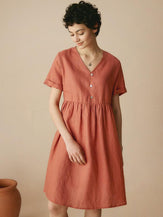 Minirobe Sun’Chaser 100% lin à col V - Orange soleil / S - ROBES-Robes mini en lin