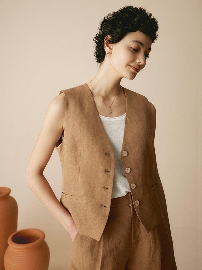 Ensemble gilet en mélange de lin esprit old money - ENSEMBLES-Ensembles en lin