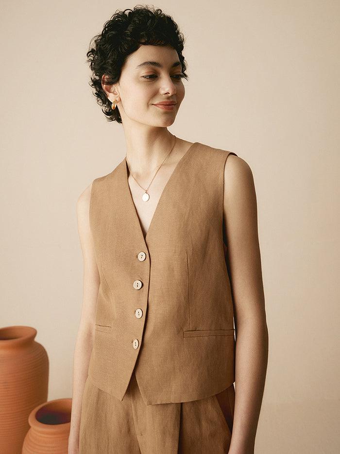 Ensemble gilet en mélange de lin esprit old money - ENSEMBLES-Ensembles en lin