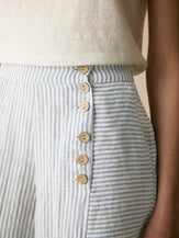 100% Linen Striped Straight-Leg Pants - BOTTOMS-Linen