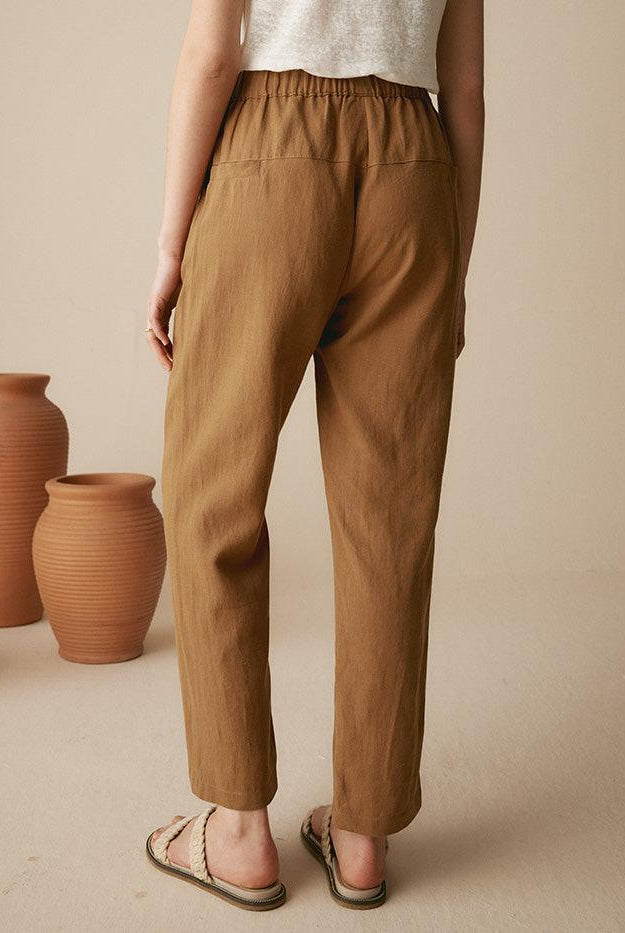 100% Linen Tapered Pants - BOTTOMS-Linen
