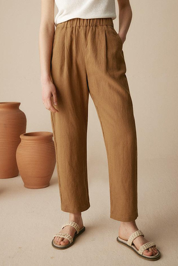 100% Linen Tapered Pants - BOTTOMS-Linen