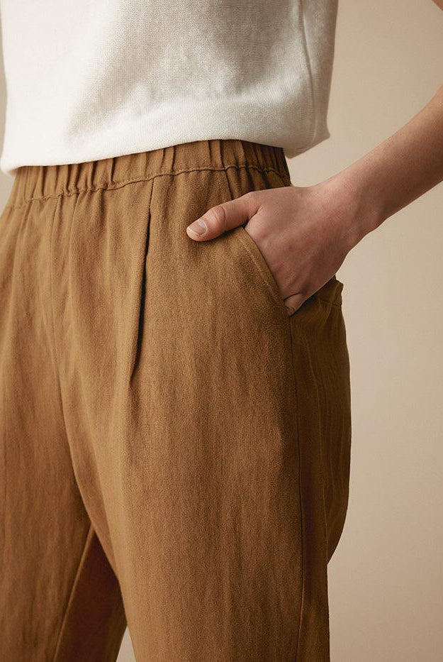 100% Linen Tapered Pants - BOTTOMS-Linen