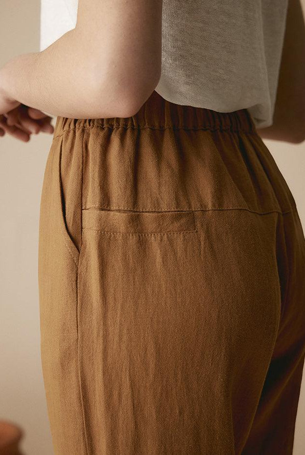 100% Linen Tapered Pants - BOTTOMS-Linen