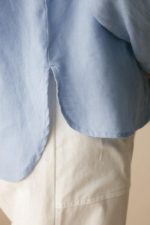 100% Linen Classic Leisure Shirt Azure - TOPS-Linen Button Down Shirts