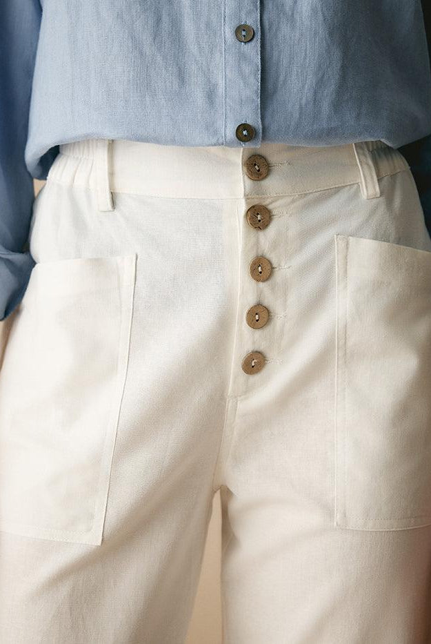 HEIDI Linen Simple Button Fly Trousers - BOTTOMS-Linen Pants