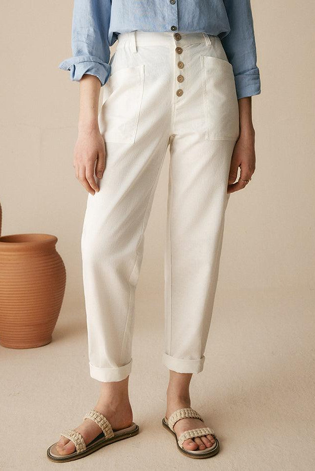 Linen Simple Button Fly Trousers HEIDI - BOTTOMS-Linen Pants