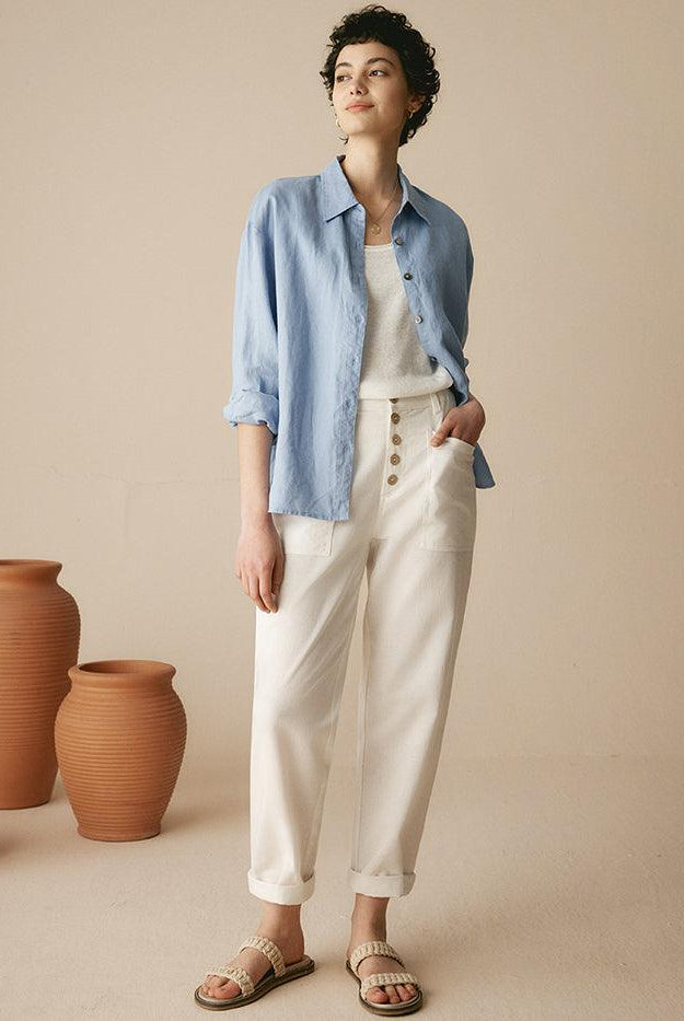 HEIDI Linen Simple Button Fly Trousers - BOTTOMS-Linen Pants