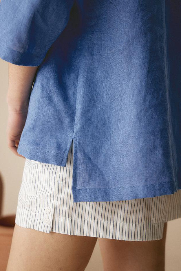 JADE 100% Linen Shawl V-Neck Half Sleeve Top - TOPS-Linen Blouses