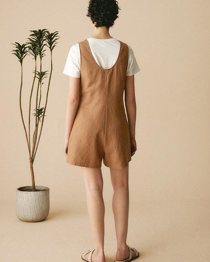 100% Linen U-Neck Short Jumpsuit - sets & jumpsuits