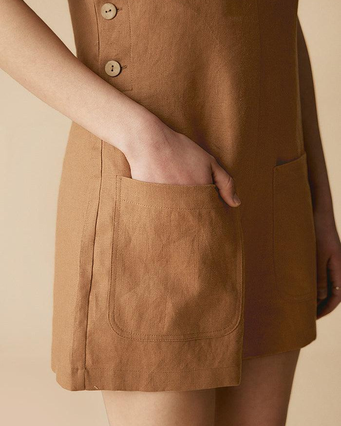 100% Linen U-Neck Short Jumpsuit - sets & jumpsuits