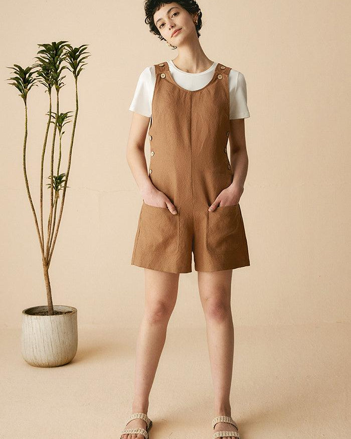 100% Linen U-Neck Short Jumpsuit - sets & jumpsuits