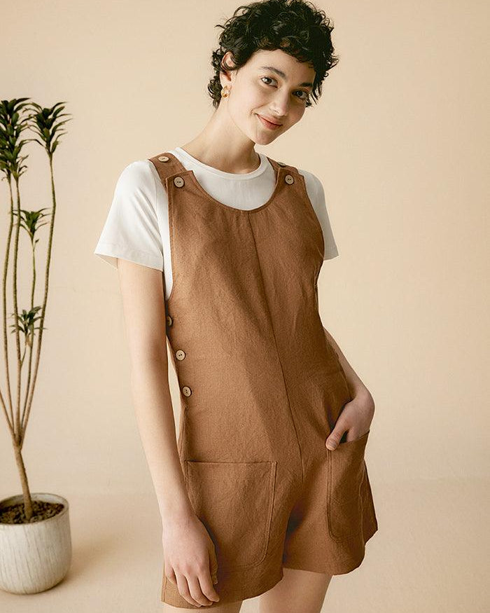 100% Linen U-Neck Short Jumpsuit - sets & jumpsuits