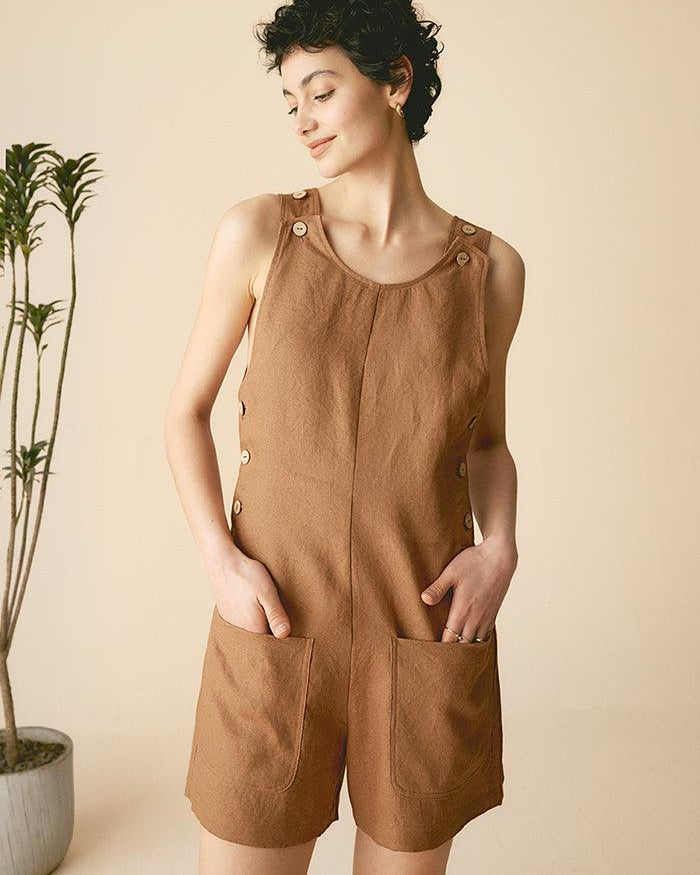 100% Linen U-Neck Short Jumpsuit - sets & jumpsuits