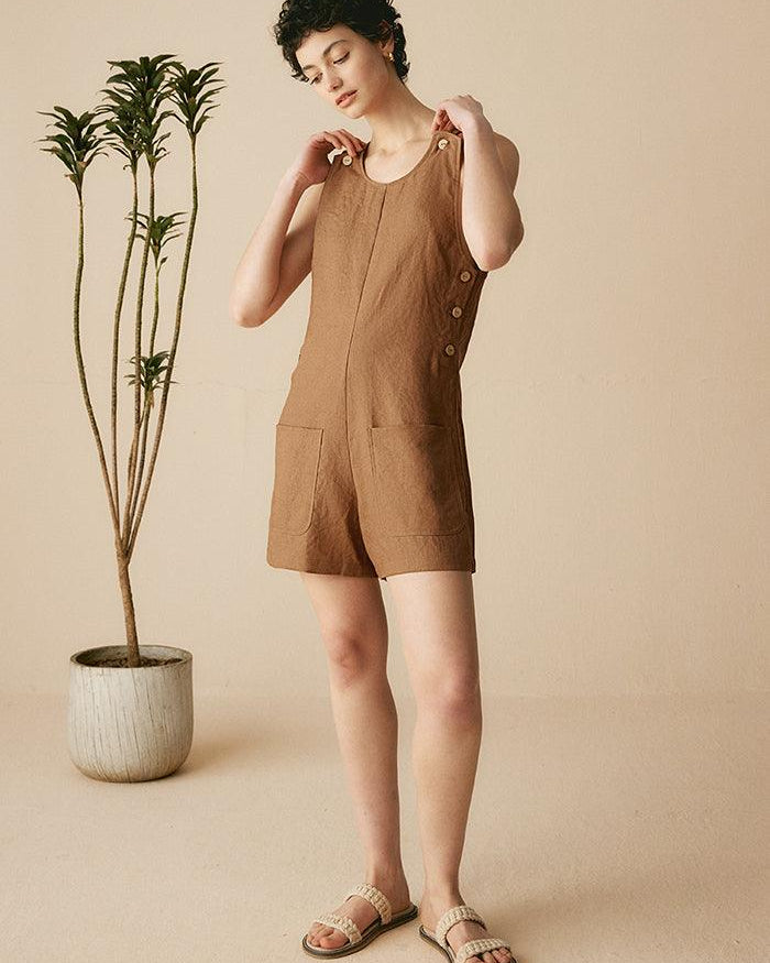 100% Linen U-Neck Short Jumpsuit - sets & jumpsuits